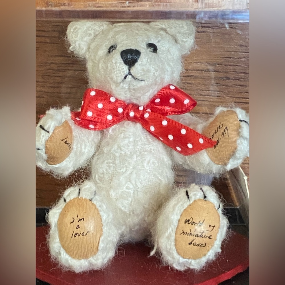 Teddy Bear with Curly Hair and Red Polkadot Bow